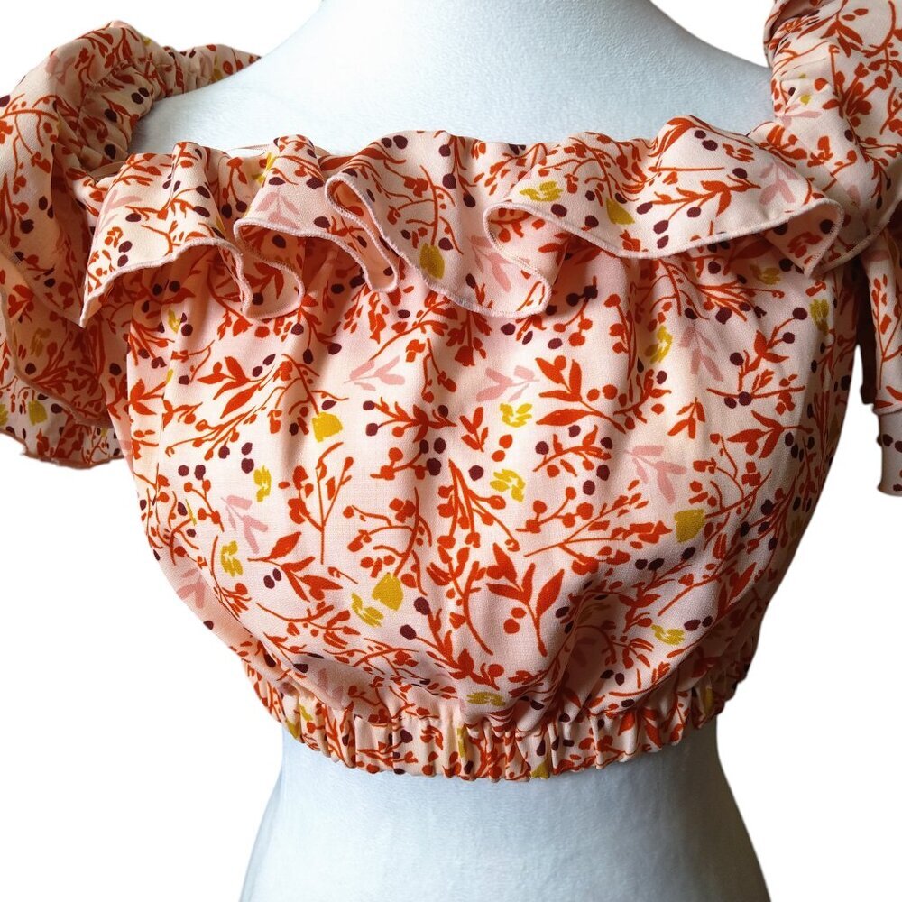 Finders Size Small Floral Ruffle Crop Top Blouse Boho Peasant Feminine Frilly - Picture 3 of 7